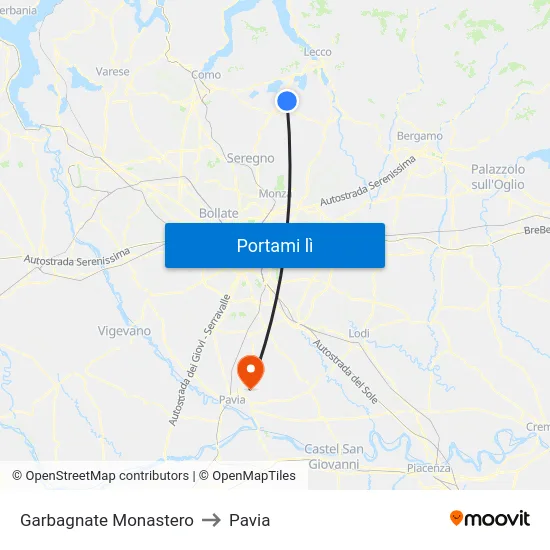 Garbagnate Monastero to Pavia map