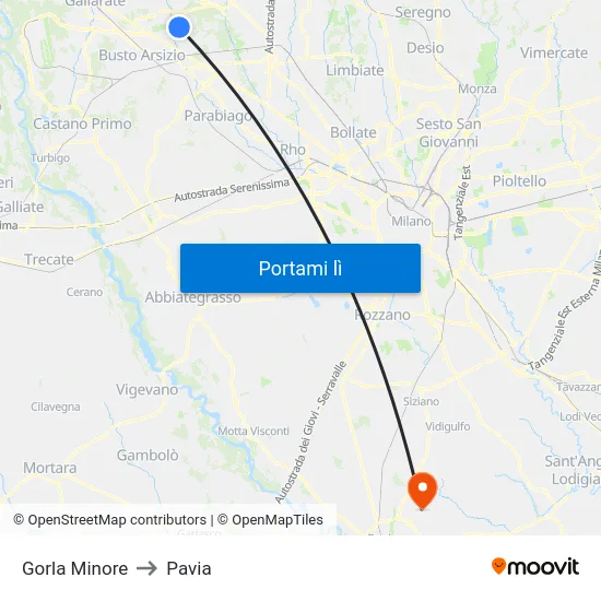 Gorla Minore to Pavia map