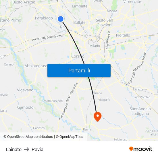 Lainate to Pavia map