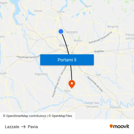 Lazzate to Pavia map