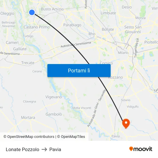 Lonate Pozzolo to Pavia map