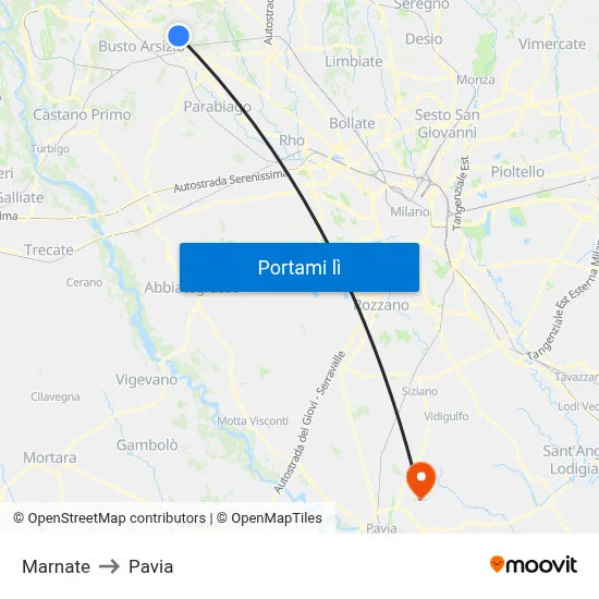 Marnate to Pavia map