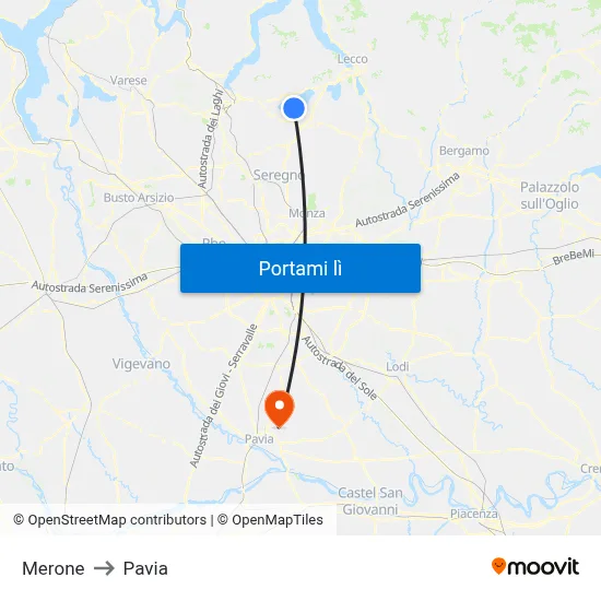 Merone to Pavia map