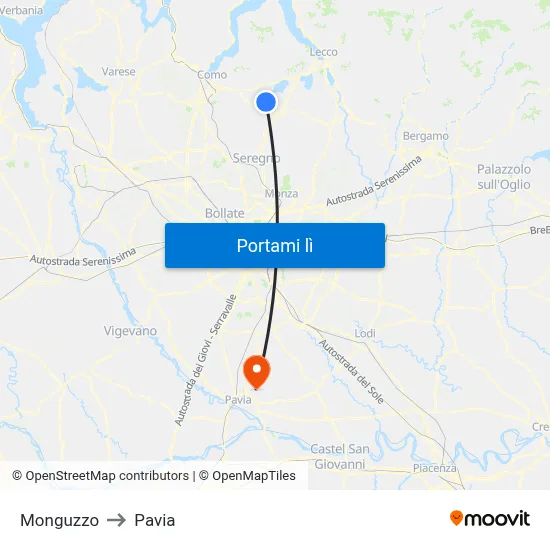 Monguzzo to Pavia map