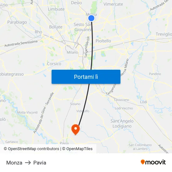 Monza to Pavia map