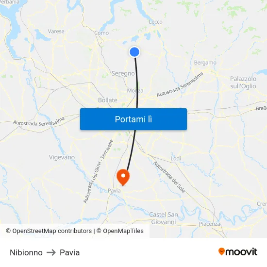 Nibionno to Pavia map