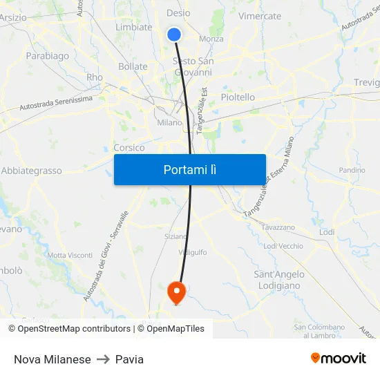 Nova Milanese to Pavia map