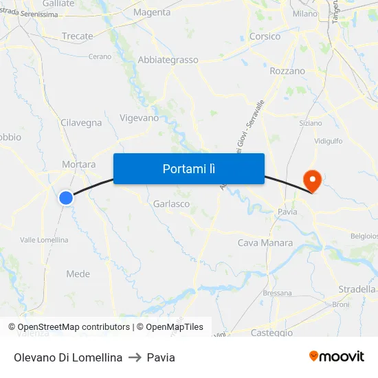 Olevano Di Lomellina to Pavia map