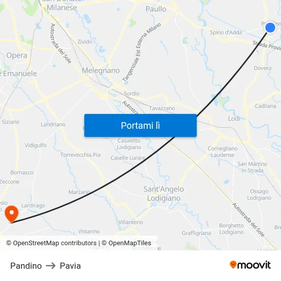 Pandino to Pavia map