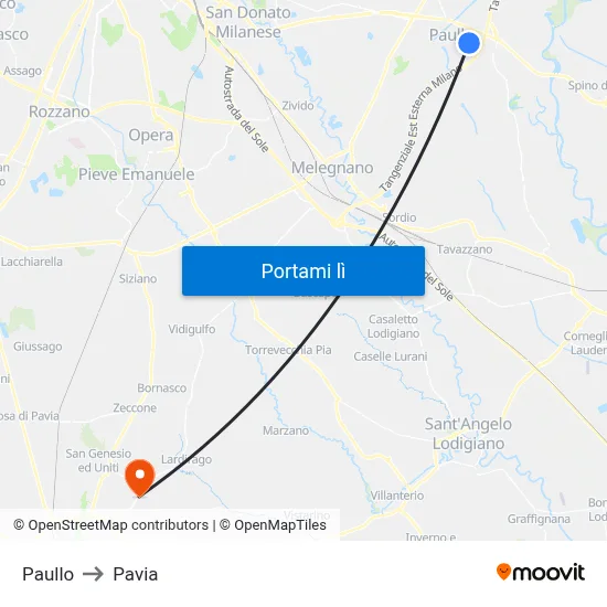 Paullo to Pavia map