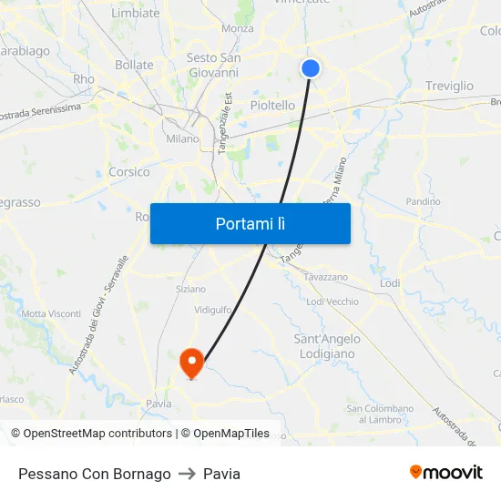 Pessano Con Bornago to Pavia map