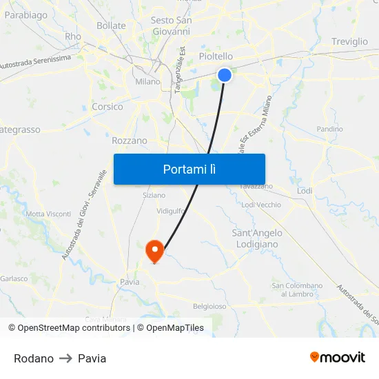 Rodano to Pavia map