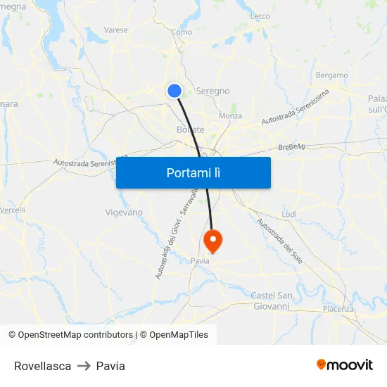 Rovellasca to Pavia map