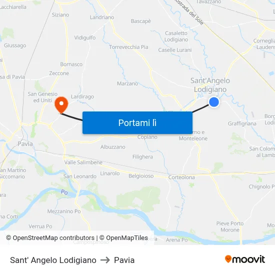 Sant' Angelo Lodigiano to Pavia map