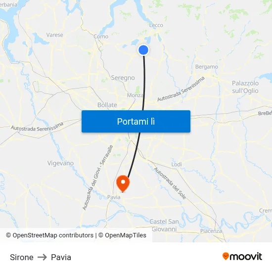 Sirone to Pavia map