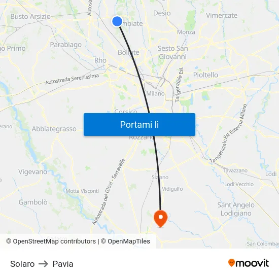 Solaro to Pavia map