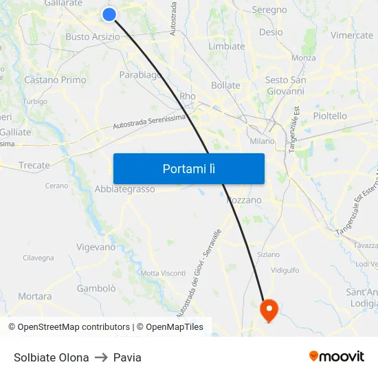 Solbiate Olona to Pavia map