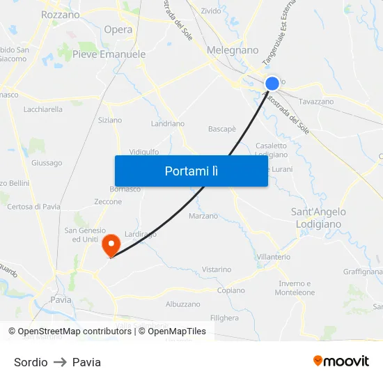 Sordio to Pavia map