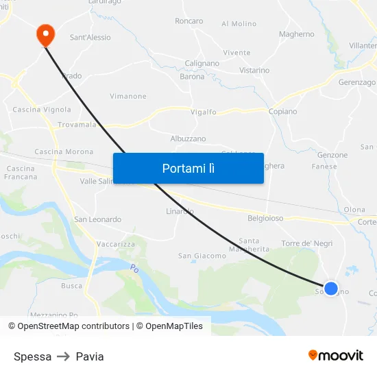 Spessa to Pavia map
