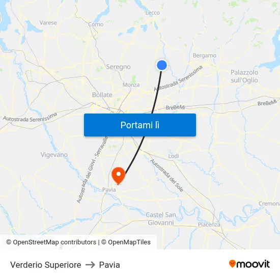 Verderio Superiore to Pavia map