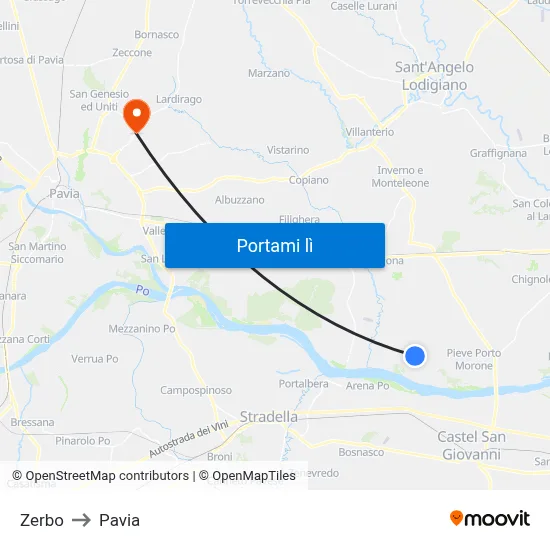 Zerbo to Pavia map
