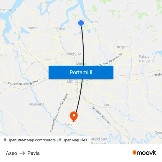 Asso to Pavia map