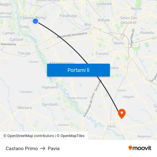Castano Primo to Pavia map