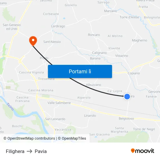 Filighera to Pavia map