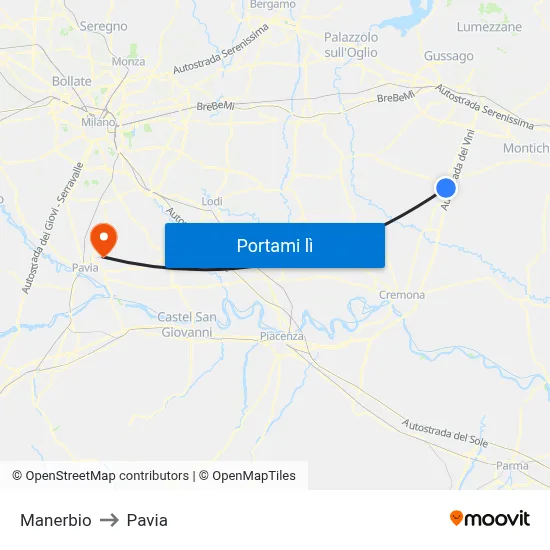 Manerbio to Pavia map