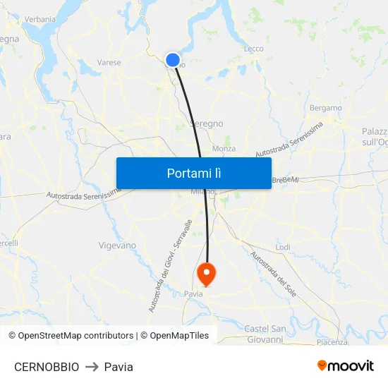 CERNOBBIO to Pavia map