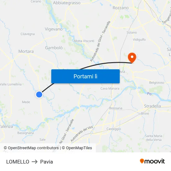 LOMELLO to Pavia map