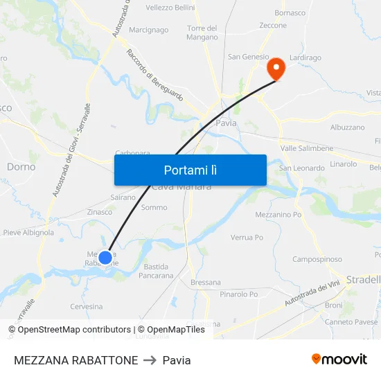 MEZZANA RABATTONE to Pavia map