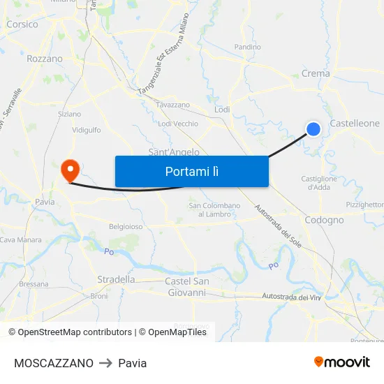 MOSCAZZANO to Pavia map