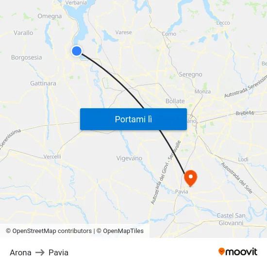 Arona to Pavia map