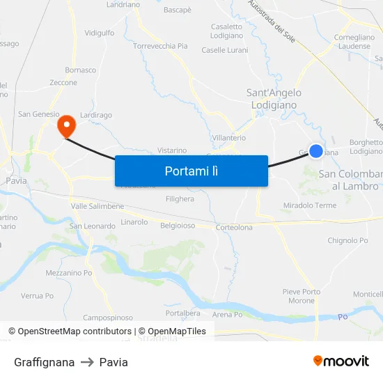 Graffignana to Pavia map