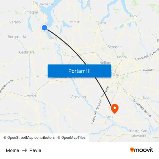 Meina to Pavia map