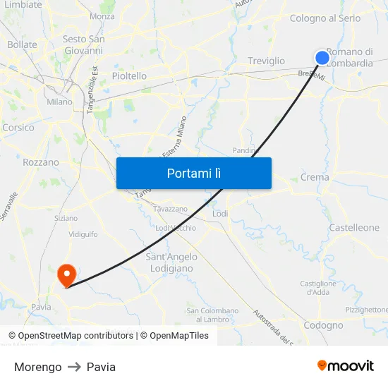 Morengo to Pavia map