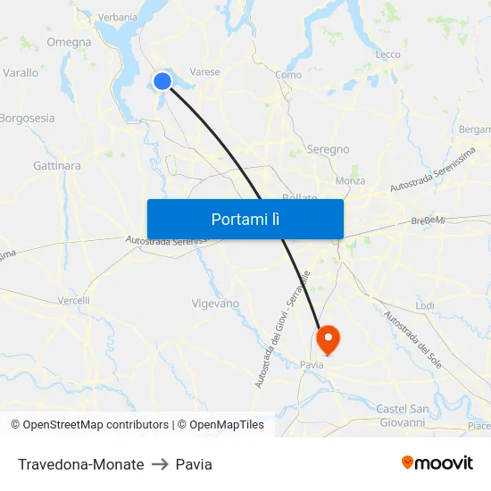 Travedona-Monate to Pavia map