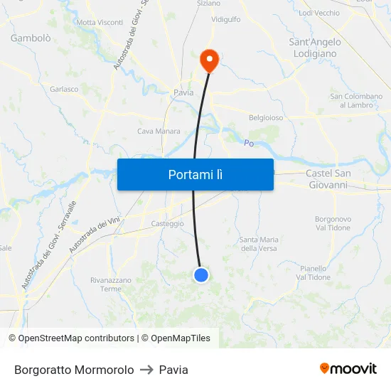 Borgoratto Mormorolo to Pavia map