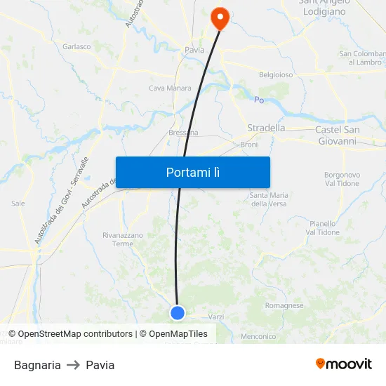 Bagnaria to Pavia map