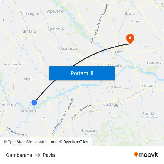 Gambarana to Pavia map