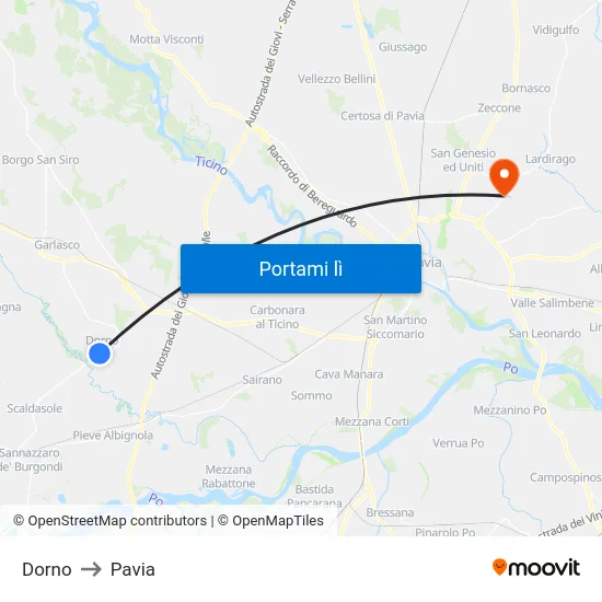 Dorno to Pavia map