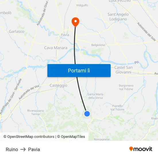 Ruino to Pavia map