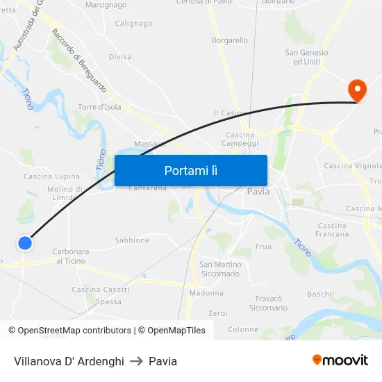 Villanova D' Ardenghi to Pavia map