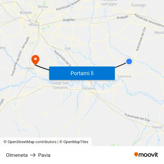 Olmeneta to Pavia map