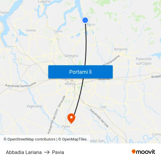 Abbadia Lariana to Pavia map