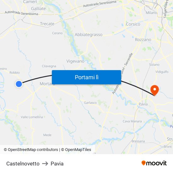 Castelnovetto to Pavia map