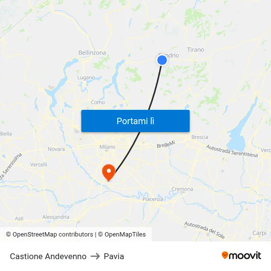 Castione Andevenno to Pavia map