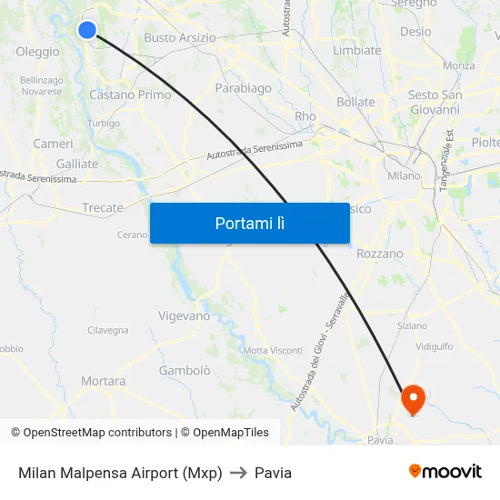 Milan Malpensa Airport (Mxp) to Pavia map