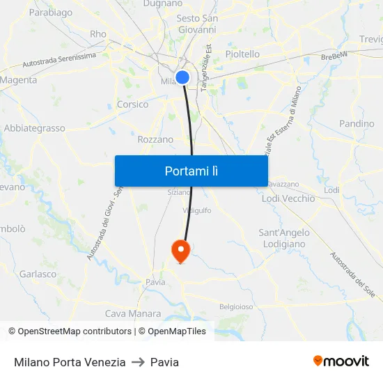 Milano Porta Venezia to Pavia map